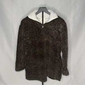 Fantastic Fawn Sherpa Pullover Jacket Brown & Beige Colorblock – Size Small GUC